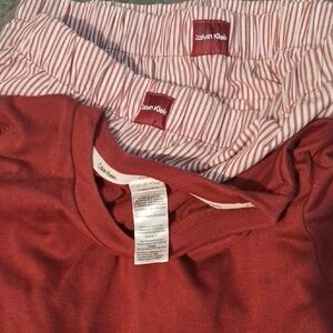 Calvin Klein Burgundy and Striped Pajama Set/3 PIECE SET-Shorts,Pants,Shirt🤩🤩
